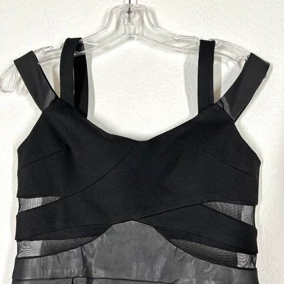 Boston Proper Black Tank Top Faux Leather Mesh Panel Size 2 - Picture 3 of 11